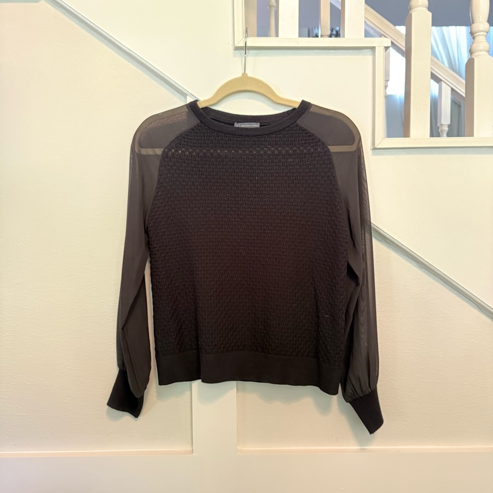 Adrianna Papell Black Knit Long Sheer Sleeves Top XS